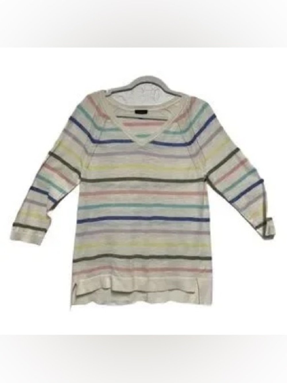 Talbots Pastel Cream Striped Cotton 3/4 Raglan Sleeve Sweater